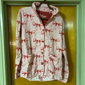 PJ Salvage 100% Cotton Flannel Pajama Top Pink with Red Bows Size Small